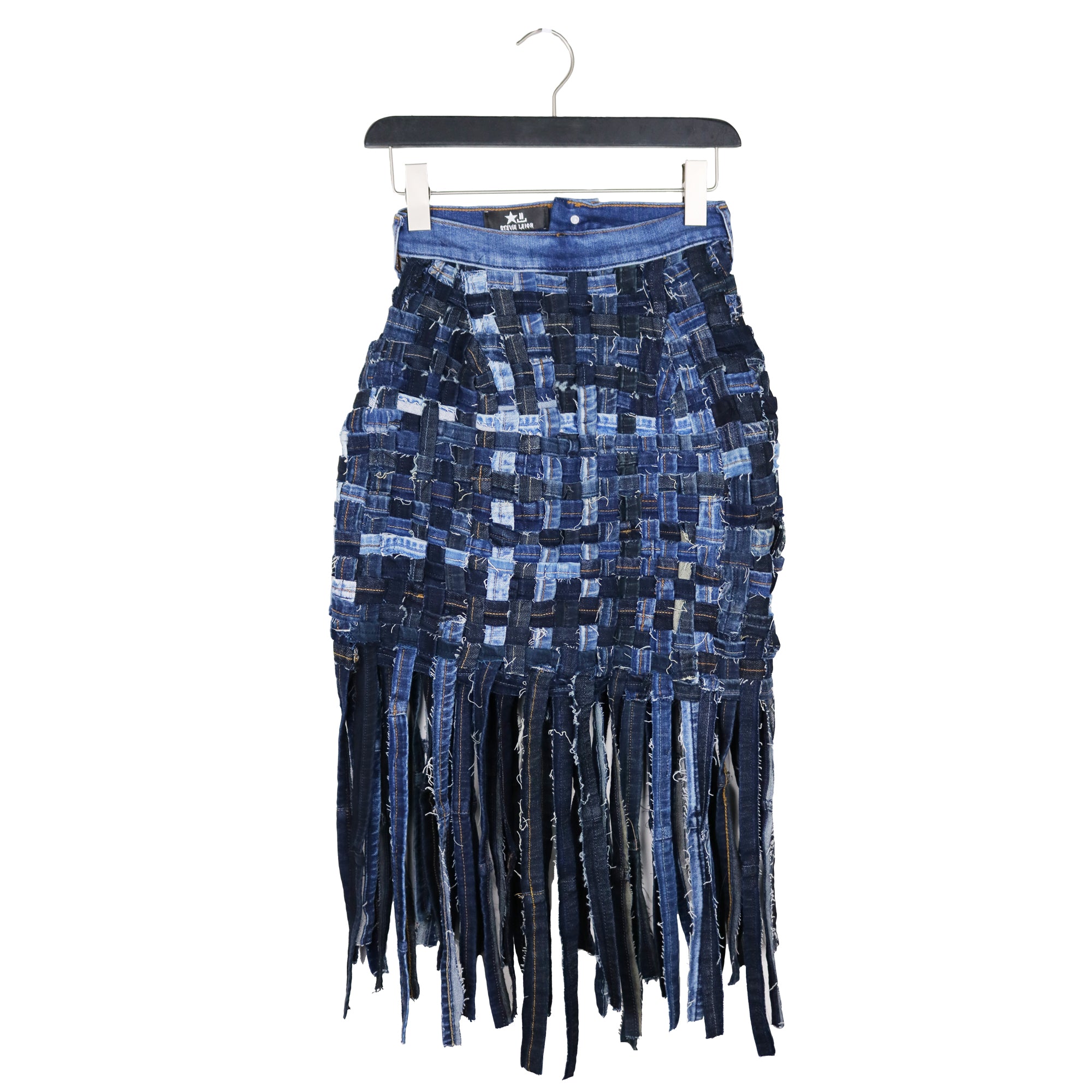 Dizzy On The Comedown - Upcycled denim basketweave skirt