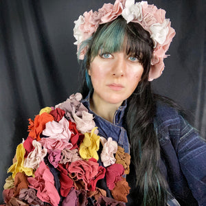 pink and white upcycled denim flower crown by stevie leigh