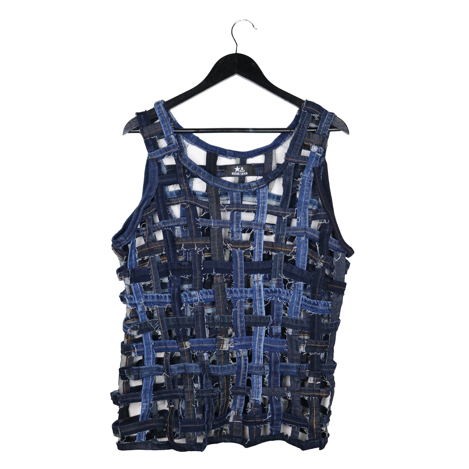 Heart In A Cage - Upcycled denim open weave tank top