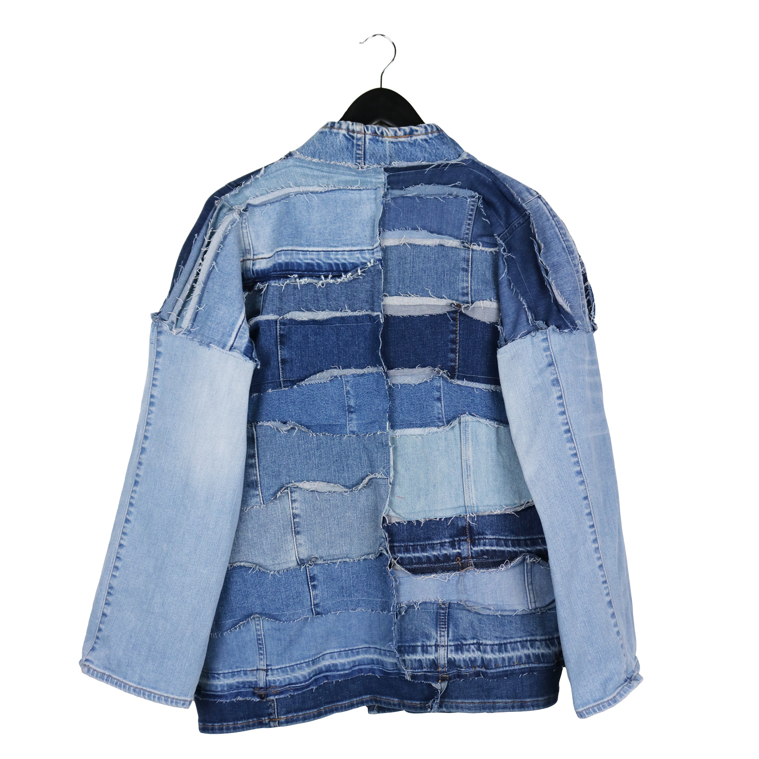 light blue upcycled denim scrap jean jacket by stevie leigh