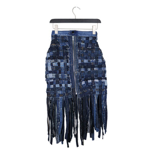 Dizzy On The Comedown - Upcycled denim basketweave skirt