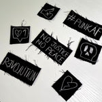 Black and white upcycled denim punk iron-on patches
