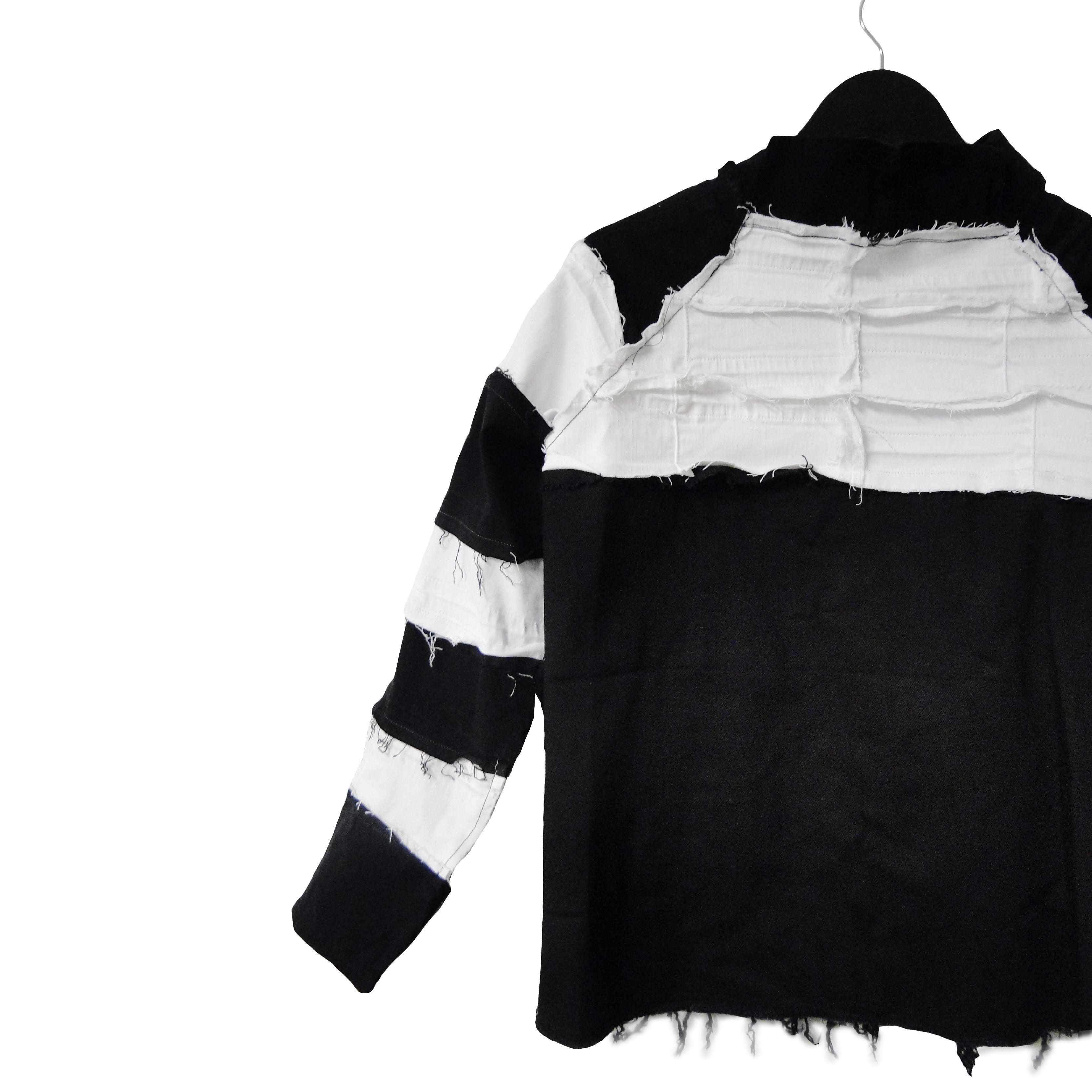 #REMIXbyStevieLeigh black and white striped upcycled denim jacket
