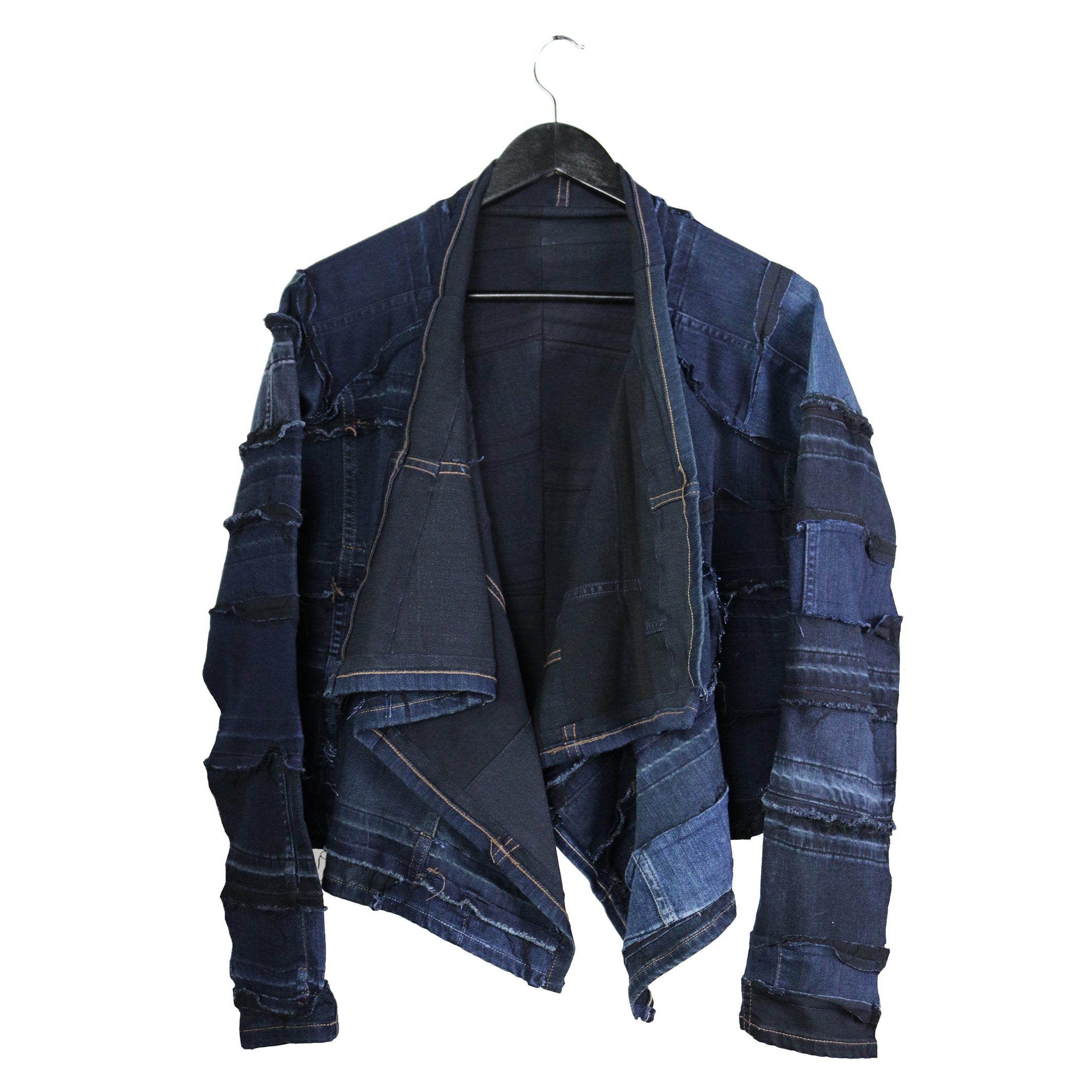 Reversible drape front stretchy denim jacket by stevie leigh