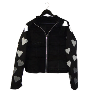 #REMIXbyStevieLeigh heart patch sleeve upcycled denim jacket