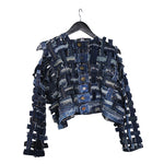 open weave upcycled denim jacket for summer designed by stevie leigh