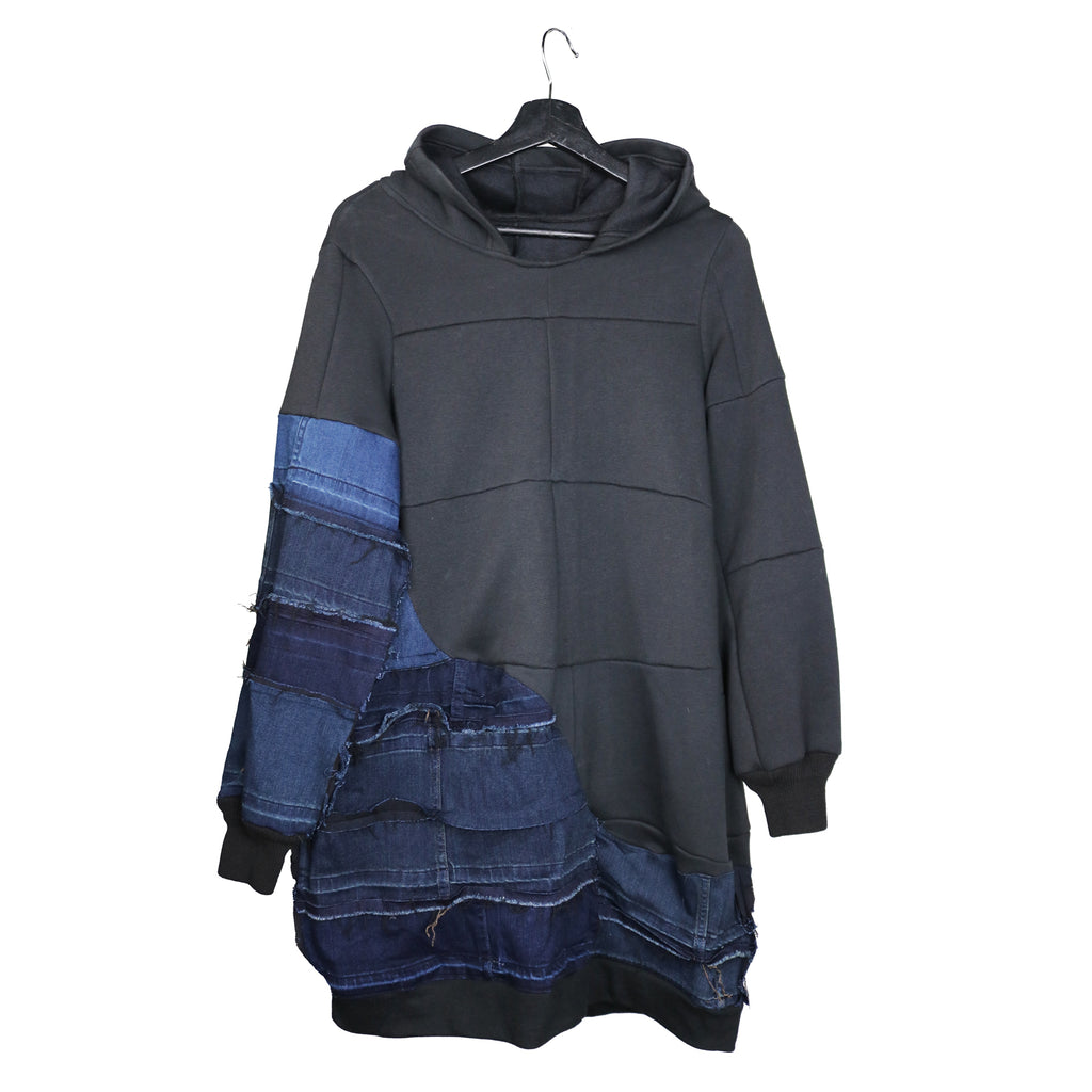 remix by stevie leigh upcycled denim and knit oversized hoodie