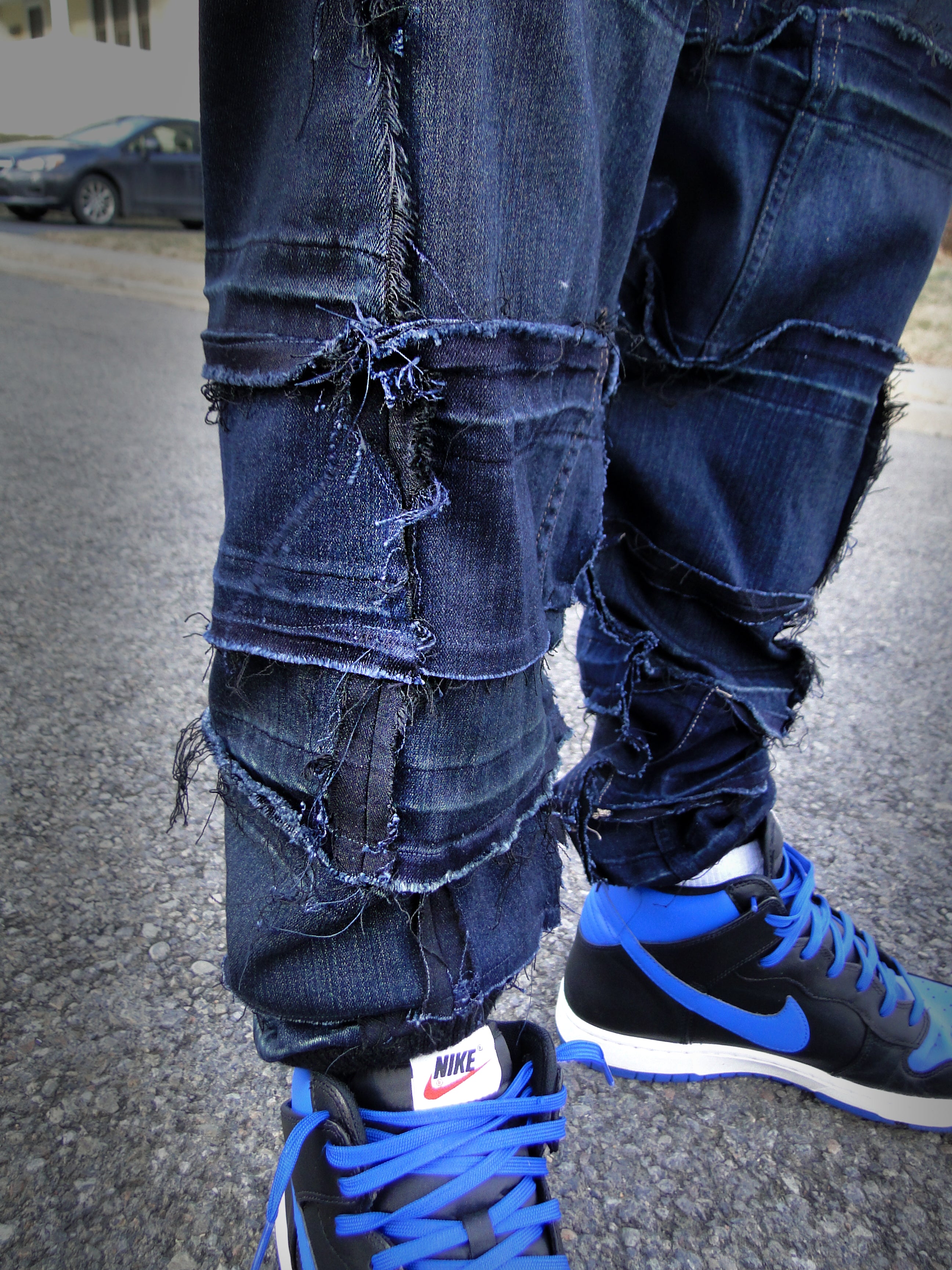 #REMIXbyStevieLeigh reversible upcycled denim joggers