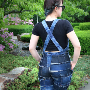 genderless upcycled denim overalls dungarees