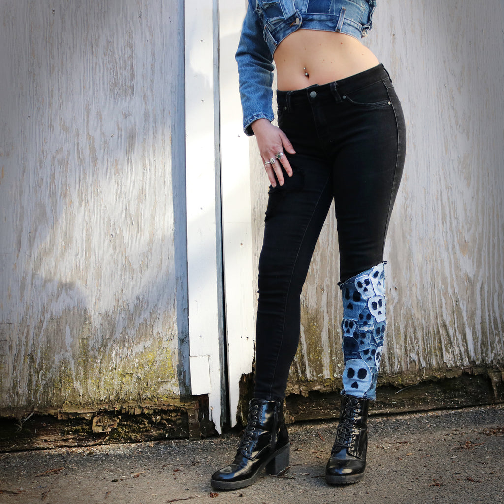 #REMIXbyStevieLeigh eco friendly skull patchwork jeans