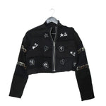 #REMIXbyStevieLeigh reversible upcycled black denim jacket with patches and pins