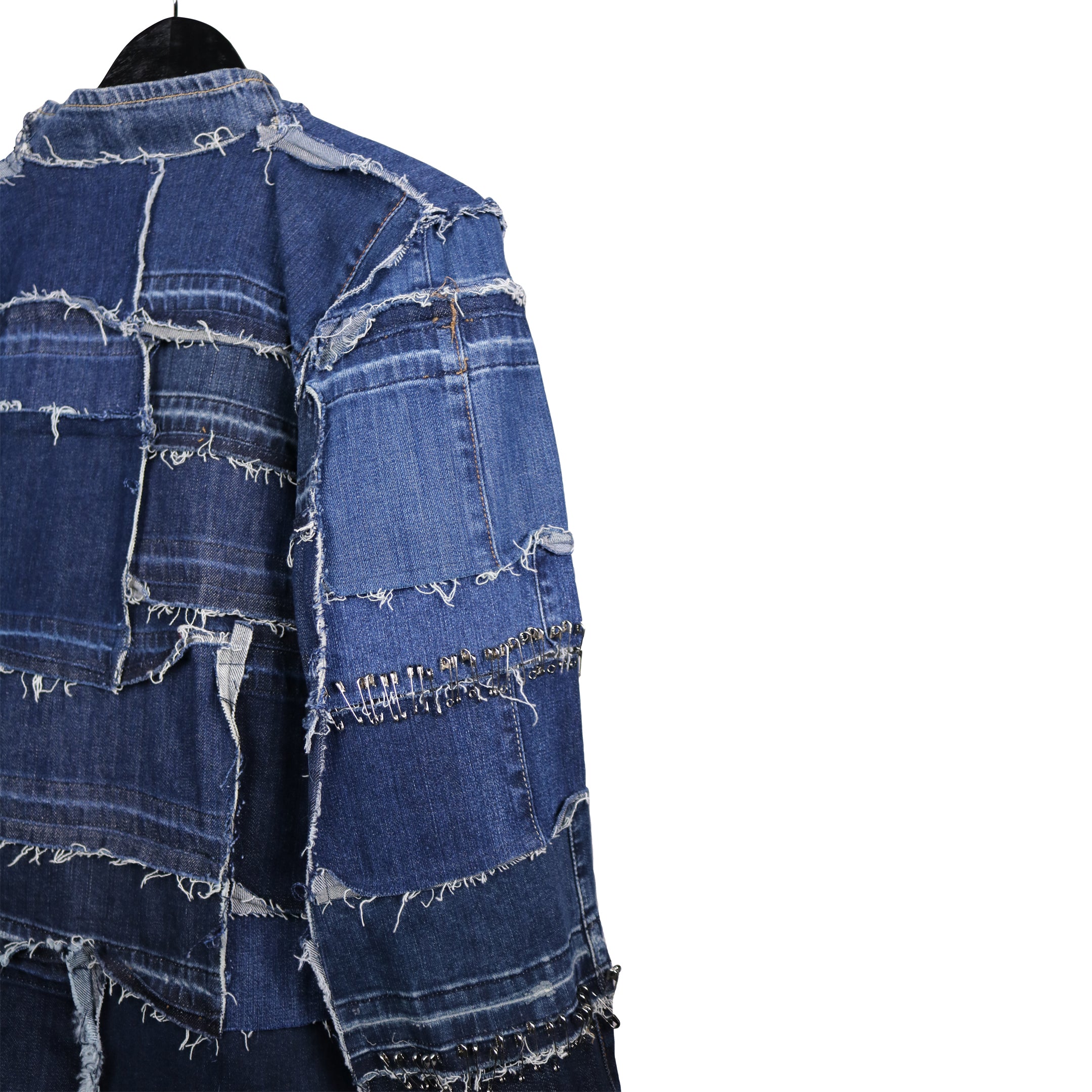 The Sharpest Lives - Upcycled Denim Jacket with Safety Pin Sleeves