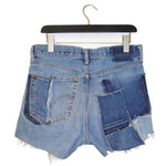 #REMIXbyStevieLeigh reversible upcycled denim patchwork shorts