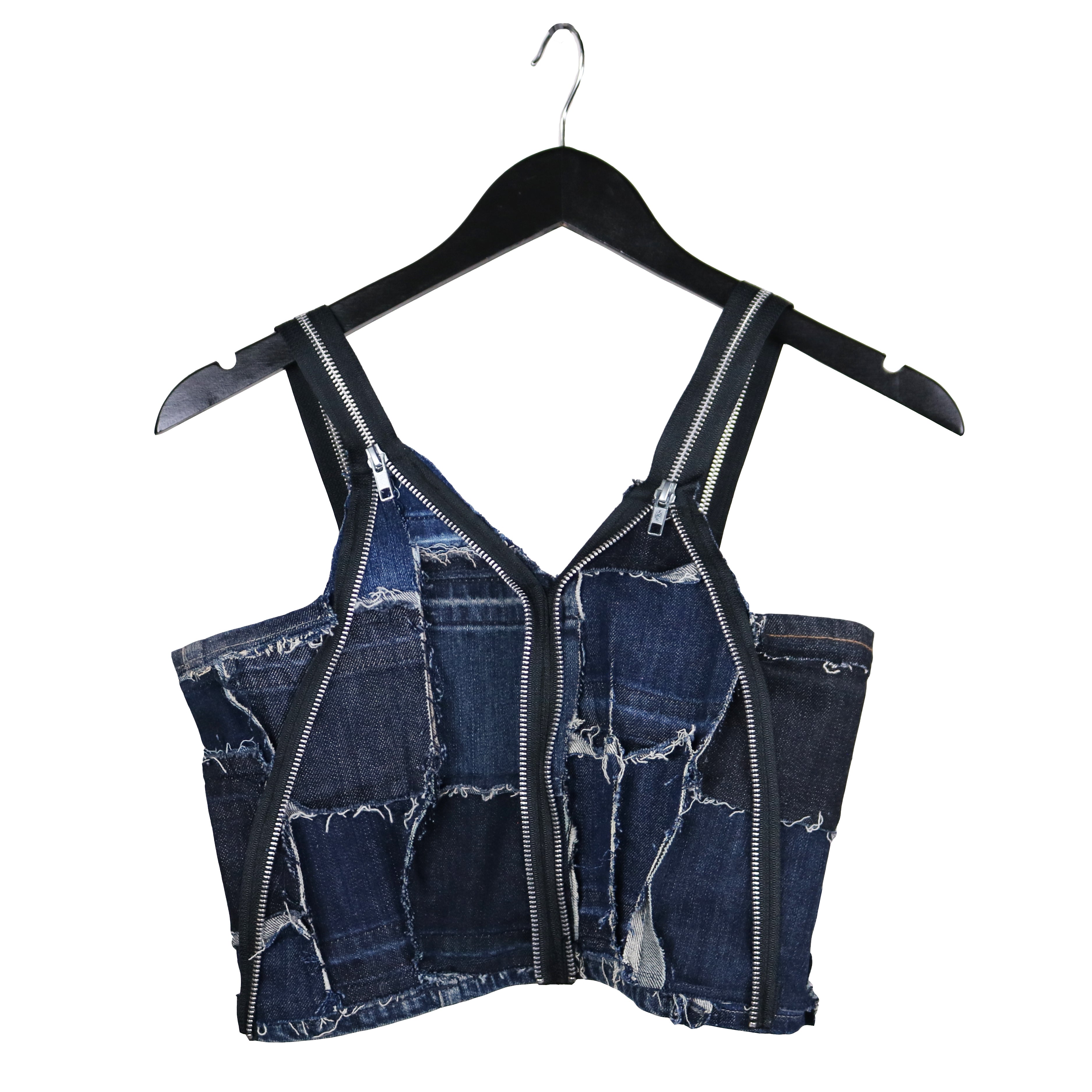 #REMIXbyStevieLeigh reversible upcycled denim crop top with zippers